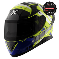 Axor Apex Hex-2 Neon Yellow Blue Gloss Full Face Motorcycle Helmet