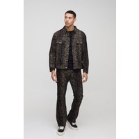 Chaqueta Vaquera Regular Con Acabado De Cocodrilo, Negro
