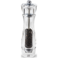 The Vittel 23 cm manual pepper mill has a pure and slender profile. Chrome accents enhance the transparency of the mill. Vittel