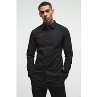 Camisa De Manga Larga Ajustada, Negro