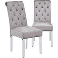 Pair of Crushed Velvet Scroll Back Dining Chairs Silver/Chrome Elegant Seating