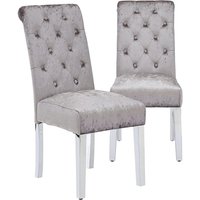 Pair of Crushed Velvet Scroll Back Dining Chairs Silver/Chrome Elegant Seating