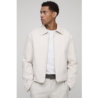 Boxy Woven Pu Collar Nylon Harrington Jacket, Cream