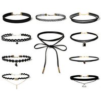 10-Piece Velvet, Lace & Metal Fashion Choker Necklace Set - Multi-Style Jewellery Bundle | Wowcher