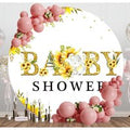 Sunflower Elephant White Round Baby Shower Backdrop - Aperturee
