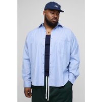 Camisa Plus Oversize De Popelina Con Estampado De Rayas, Azul