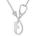 Sterling Silver Lab Created Diamond Name & Stethoscope Pendant Necklace