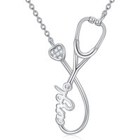 Sterling Silver Lab Created Diamond Name & Stethoscope Pendant Necklace