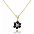 Floral Round Sapphire & Diamond Cluster Pendant in 9ct Yellow Gold