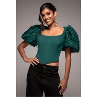 3D Textured Sleeve Scuba Corset Top - Emerald Green by Goddiva