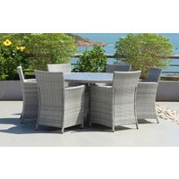 Bridgetown 6 Seater Round Rattan and Polywood Grey Garden Dining Set 150cm