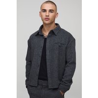 Regular Fit Brushed Rib Welt Pocket Overshirt, Negro