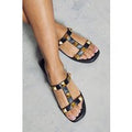 Womens Studded Strap Sandals - black - 3, Black