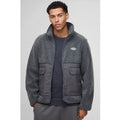 Regular Fit Two Tone Borg Nylon Mix Funnel Neck Zip Through Jacket, Gris