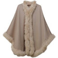 Pampeano Alpaca Fur Trimmed Cape - Dark Taupe