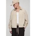 Herren Langarm Besticktes Boxy Oversized Bungee-Saum Popeline Hemd | Stone | Größe Small | BOOHOOMAN
