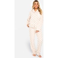 Pijama Con Botones Y Estampado De Cuadros En Rosa Pastel, Pink