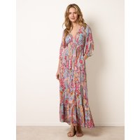 Paisley Print V Neck Maxi Dress - L/XL / MULTI