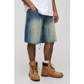 Regular Fit Panelled Embroidered Jorts, Azul