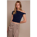 Navy Double Layer Slinky Asymmetric Knot Detail Long Top