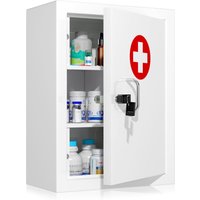 Lockable Wall Medicine Cabinet White Metal First Aid Storage Childproof Family Safety