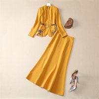 European and American women's clothing 2025 spring new Long sleeve V-neck chain beaded jacket Fishtail skirt Fashion suit XXXL