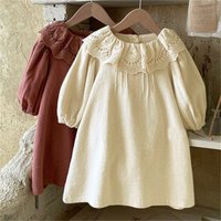 2025 Spring New Children Long Sleeve Casual Dress 1-6year Girls Lace Collar Dress Cotton Kids Princess Dress Baby Clothes