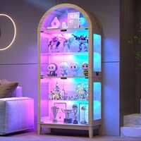 Illuminated Arched Display Cabinet with 5 Tiers and Motion Sensor for Collectibles and Living Room Decor