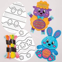 Easter Colour-in Cross Stitch Kits (Pack of 5) Bunny, Lamb, Chick, Egg & Basket Designs, 6 Thread Colours