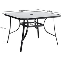 Metal Square Outdoor Dining Table with Tempered Glass Top