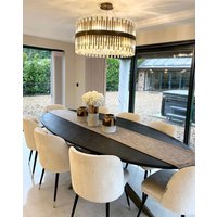 Oval Black Herringbone Brass Dining Table
