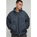 Oversized Boxy Fit Washed Nylon Padded Funnel Neck Puffer Jacket, Negro