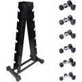 DKN 2kg to 10kg Rubber Hex Dumbbell Set with Storage Rack - 6 Pairs