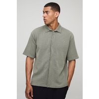 Camisa Oversize De Tela Jersey Y Canalé Con Solapas, Beige