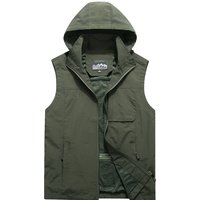 Men Outdoor Hooded Detachable Cargo Vests Male Photography Sleeveless Jackets Thin Mesh Breathable Waistcoats Man Loose Vests 7X