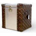 Aviator Aluminium Quilted Brown Leather Storage Trunk Large