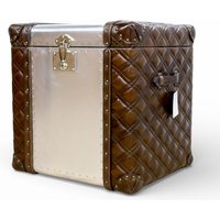 Aviator Aluminium Quilted Brown Leather Storage Trunk Large