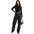 Pantalón Petite De Cuero Sintético Con Pernera Recta, Negro