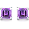 Swear 1.0ct Genuine Natural Amethyst Sterling Silver Square Studs Earrings 5mm
