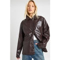 Textured Faux Leather Shacket, Brown