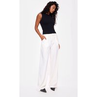 Cream Structured Woven Tailored Wide Leg Trousers