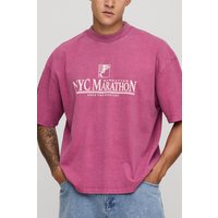 Oversized Boxy Nyc Marathon Leisure Washed T-Shirt, Rojo