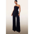 PLT Label Black Overlay Panel Lace Up Tailored Jumpsuit