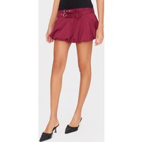 Burgundy Double Belt Detail Puffball Mini Skirt