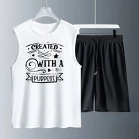 Men's vest suit Summer sleeveless printed Created With tank Tops + shorts tracksuits for man men's sports set Quick drying