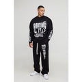 Oversized Moto Graphic Sweatshirt Baggy Tracksuit, Negro
