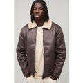 Faux Suede Aviator Jacket In Brown, Brown