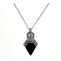 Art Deco Style Irregular Cut Onyx and Marcasite Pendant in 925 Sterling Silver