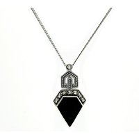 Art Deco Style Irregular Cut Onyx and Marcasite Pendant in 925 Sterling Silver
