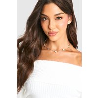 Collar Con Perlas Y Tréboles, Blanco